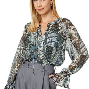 Joie Women's Cecarini 100% Silk‎ Cami-Blouse Combo, Size XS, Multi Green Color
